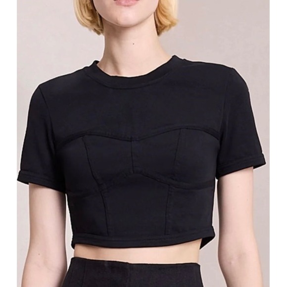 A.L.C. Tops - A.L.C. Wren Tee Crop Top Womens Size XS Black‎ Cotton Corset Short Sleeve Chic
